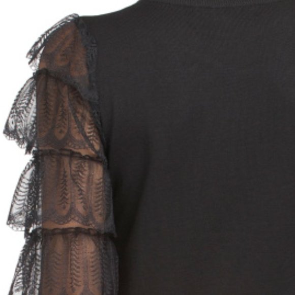 NWT COCOBLEU Black Cardigan With Lace Arms  black 165tn - Picture 4 of 7